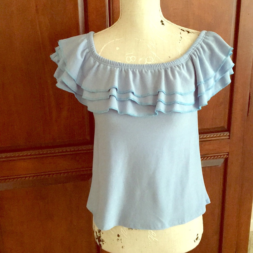 NWT Parisian Light Blue Ruffle Top Small